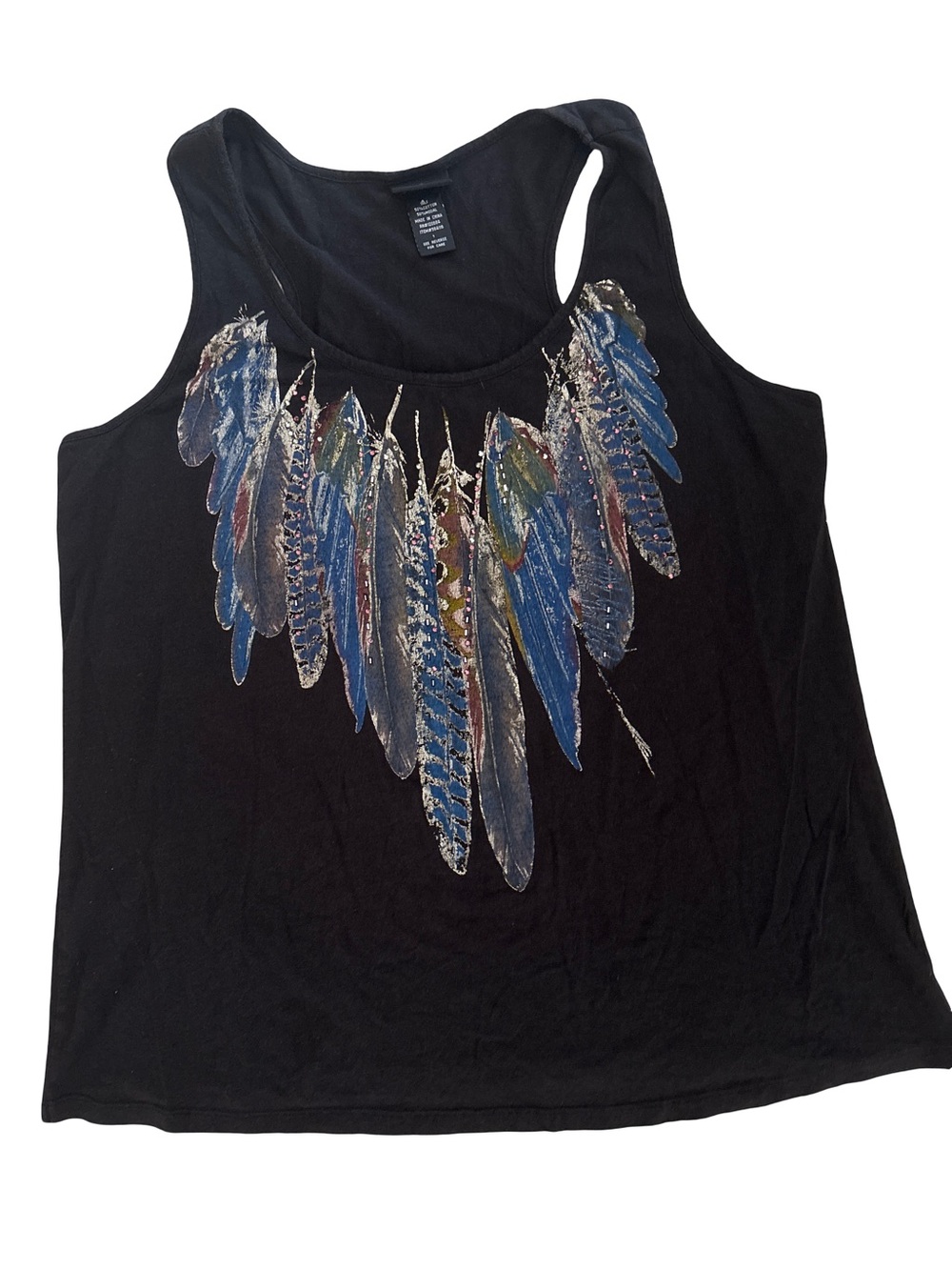 torrid Black Tank Top with Blue Feather Necklace Print